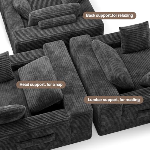 67-Inch Oversized Corduroy Chaise Lounge Chair with 3 Pillows - Gray