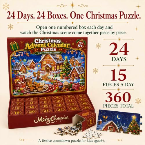 Christmas Advent Puzzle Calendar for Kids - 360 Piece Animal Village Set
