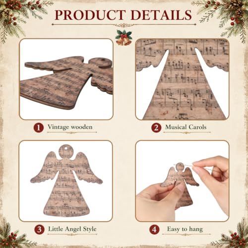 24 Wooden Angel Christmas Ornaments with Music Sheet Design - Holiday Holiday Decor