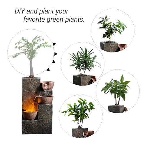3-Tier Tabletop Indoor Waterfall Fountain with LED Light & DIY Planter
