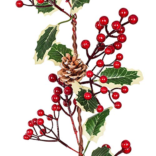 7FT Red Berry & Pine Cone Christmas Garland for Indoor Outdoor Holiday Decor