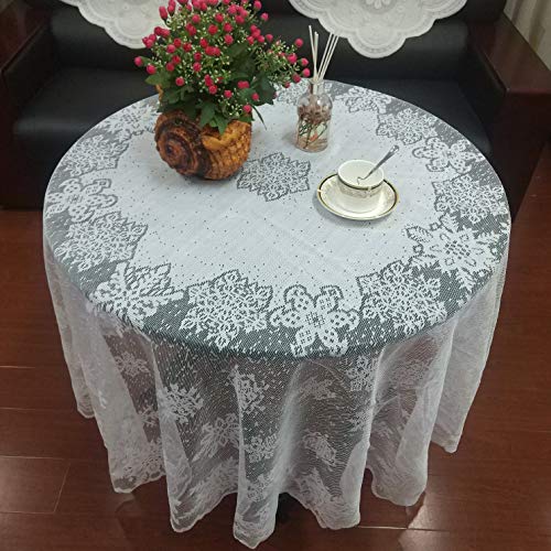 DoubleWood White Lace Round Christmas Tablecloth 70" Dia – Snowflake Pattern
