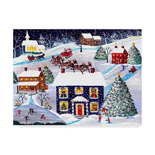 Santa Reindeer Christmas Wall Art by Cheryl Bartley - 35x47 Inch Canvas
