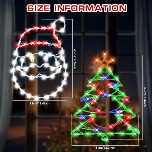 SUPHONOR 16" Christmas Window Silhouette LED Lights Pack (2) Santa Head & Christmas Tree Battery-Powered