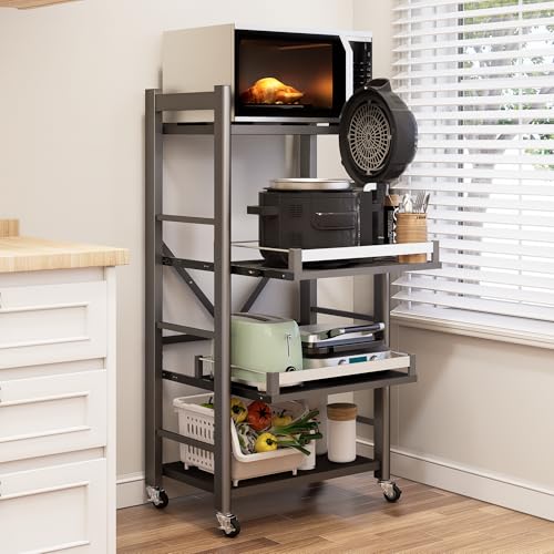 4-Tier Rolling Baker's Rack with Pull-Out Shelves, Microwave Kitchen Cart