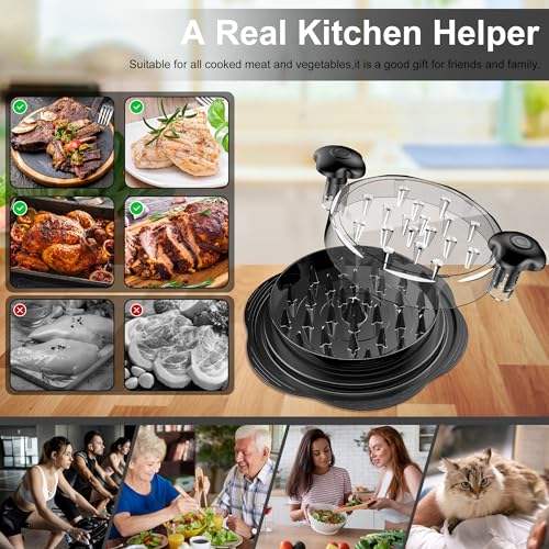 Twist Chicken & Meat Shredder Tool with Clear Lid, Fork & Brush - Black
