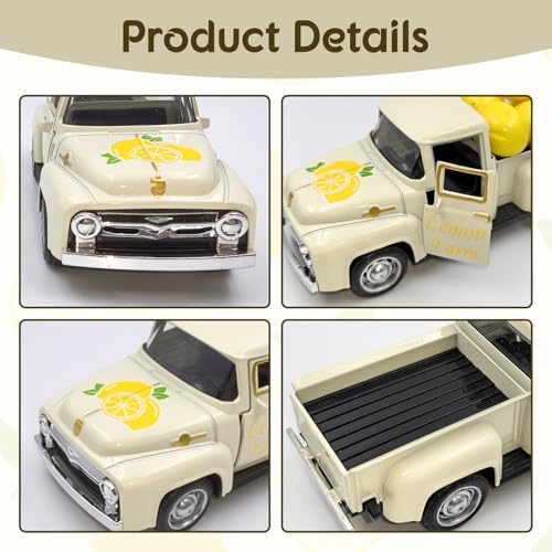 Metal Lemon Truck Decor with Faux Lemons - Farmhouse Tiered Tray Centerpiece