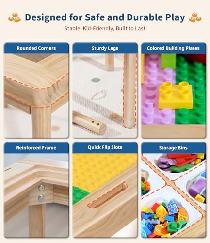 28-Inch Wooden Kids Activity Table with Reversible Top and Storage Bins