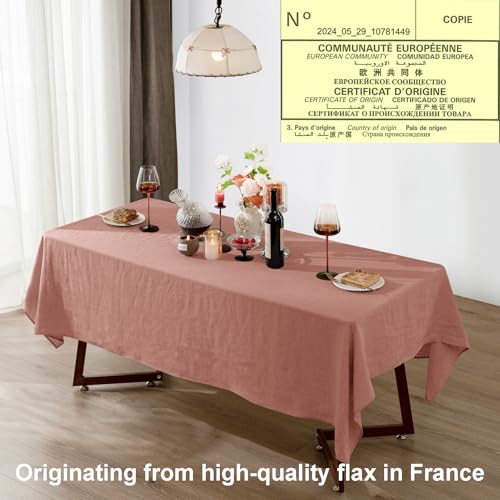 Pink Linen Tablecloth 60x84 Inches - Stone Washed Organic Fabric