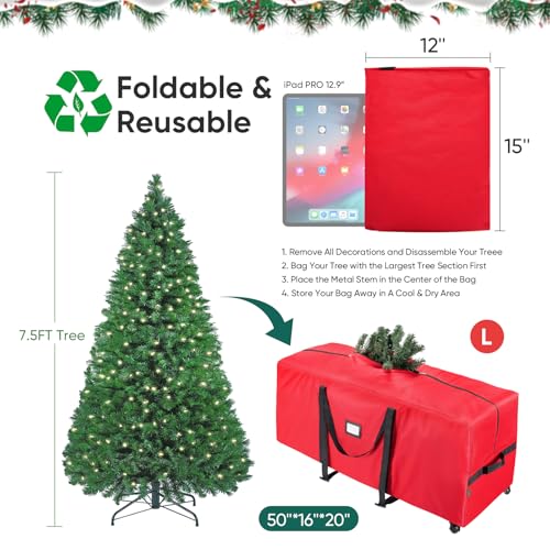 Rolling Christmas Tree Storage Bag for 7.5 Ft Tree with Wheels Grey