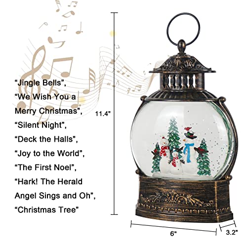 Snowman Musical Christmas Snow Globe Lantern with Timer & Swirling Glitter