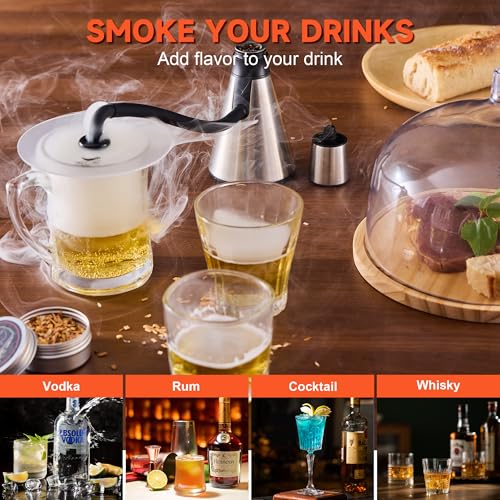 Elegant Cocktail Smoker Kit with 8 Wood Flavors, Silver Dome - Indoor/Outdoor Infuser