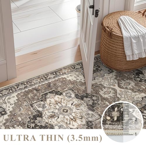 2x3 Washable Entryway Rug, Vintage Distressed Non-Slip Oriental Area Mat