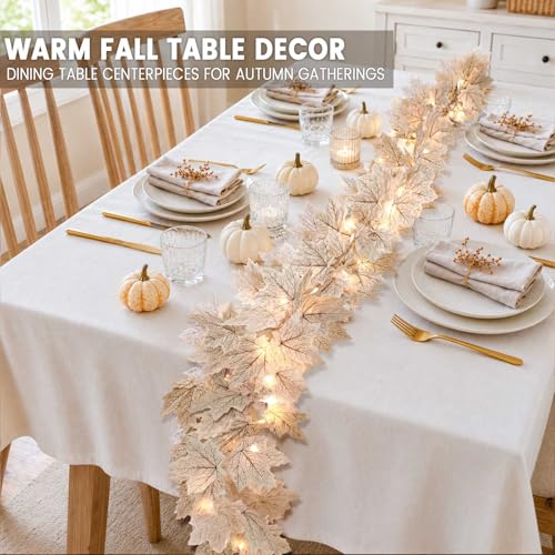 Lighted White Maple Leaf Fall Garland - 2 Pack, 13ft 40 LED String Lights