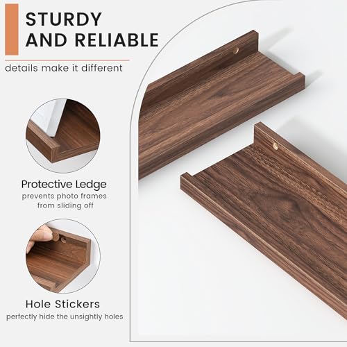 48-Inch Floating Picture Ledge Shelves - Set of 4 Wall-Mounted Wood Shelves