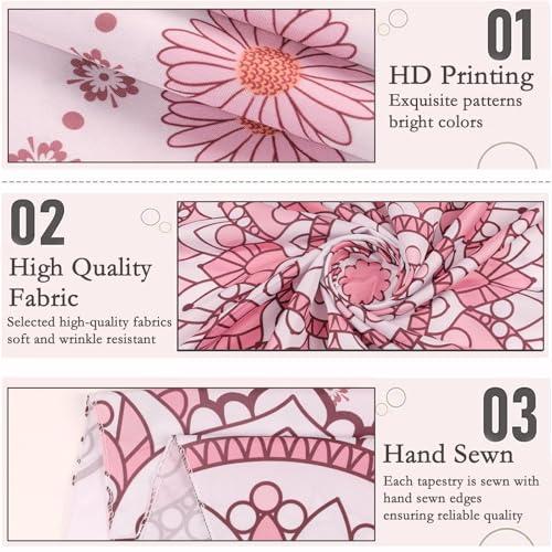Pink Boho Mandala Wall Tapestry - Floral Aesthetic Room Decor (51x60 in)