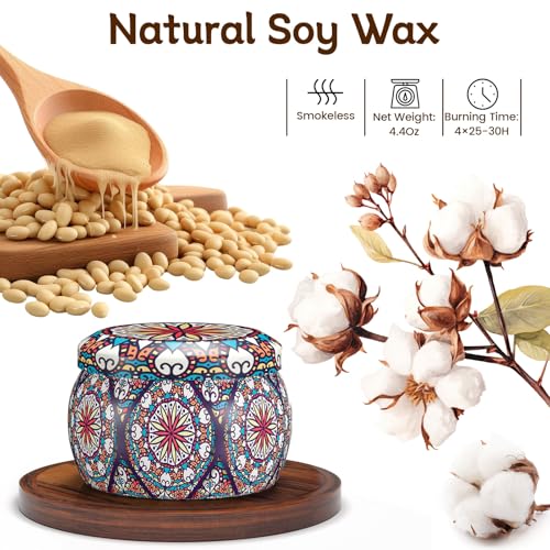 TranquilBliss 4-Pack Soy Scented Candles Set – 8% More Fragrance, 4 x 4.4oz