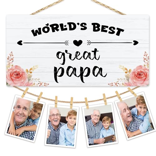 Hiuwevt Great Grandpa Photo Frame 12x6 in with 8 Clips & Hemp Rope - Wall Hanging Display (Color10) — Grandfather Gifts