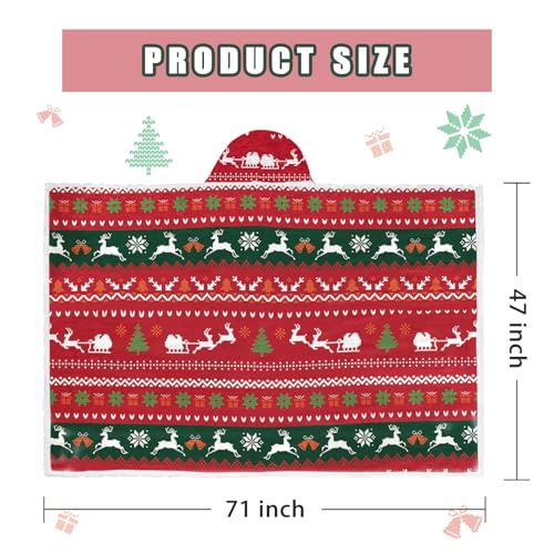 Christmas Red Wearable Blanket Hoodie for Women - Cozy Flannel Holiday Gift - 47x71"