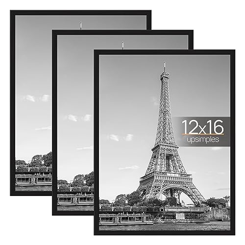 Upsimples 12x16 Black Picture Frames 3-Pack - Scratch-Proof Poster Frames