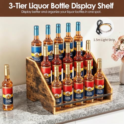 Nuovoware 3-Tier Coffee Syrup Organizer Rack with LED Light, Holds 15 Bottles