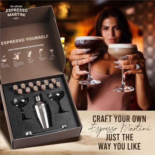 Espresso Martini Cocktail Kit Gift Set with Glassware & Ingredients