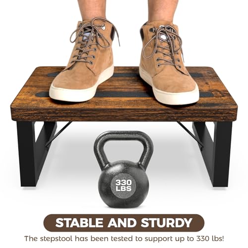 One Step Stool for Adults and Toddlers, Non-Slip Wooden Kitchen Foot Stool