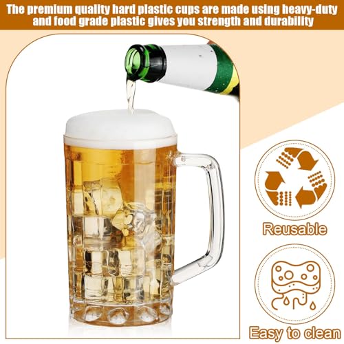 12 oz Plastic Beer Mugs with Handles - Shatterproof Clear Stein Set (10 Pcs)
