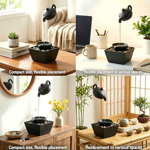Floating Teapot Tabletop Fountain with LED Lights, Zen Water Feature
