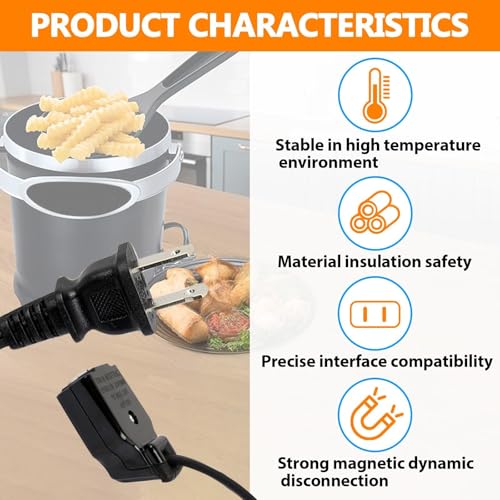 Magnetic Power Cord for Electric Deep Fryers, 120V 15A Replacement Cable