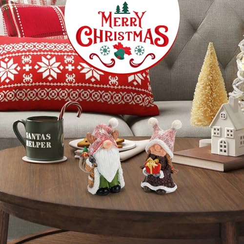 Zonling Christmas Gnomes 2 Pack Hand-Painted Figurines, Red - Table Decor Holiday Ornaments