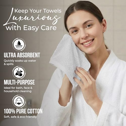 RIVERSIDE 24 White Cotton Wash Cloths - 12x12 Inches, Soft & Absorbent