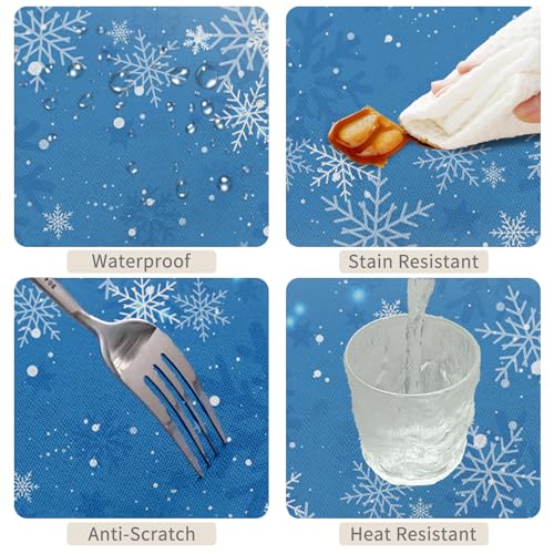 60x120in Winter Wonderland Blue White Snowflakes Tablecloth - Waterproof Polyester, Rectangular