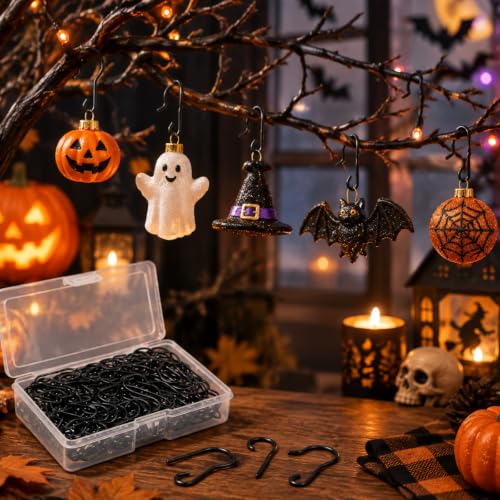 Hotop Black 100 Pieces Christmas Ornament Hooks Metal Wire Tree Hangers