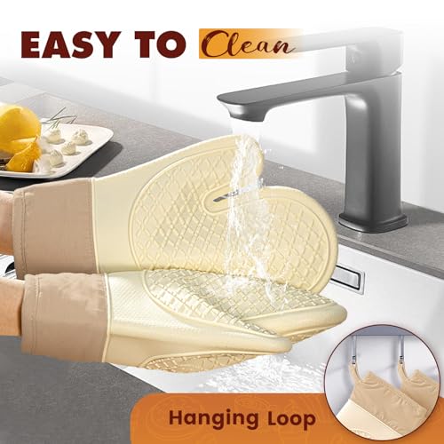 Silicone Oven Mitts, Waterproof Heat Resistant Kitchen Gloves (2 PCS)