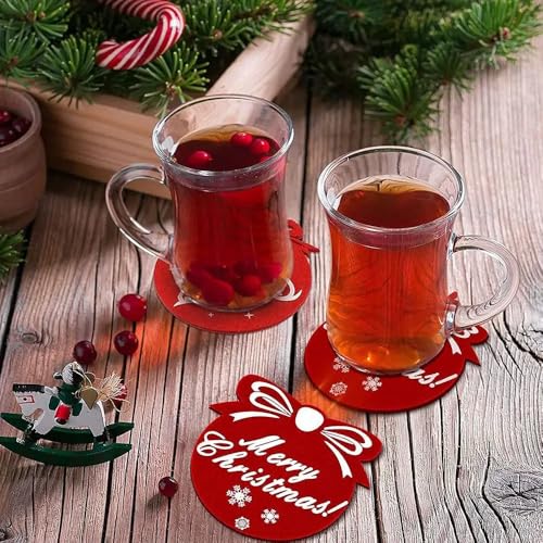 Christmas Snowflake Felt Coasters 10-Pack Ball Shape Red & Gray Tea Cup Mats