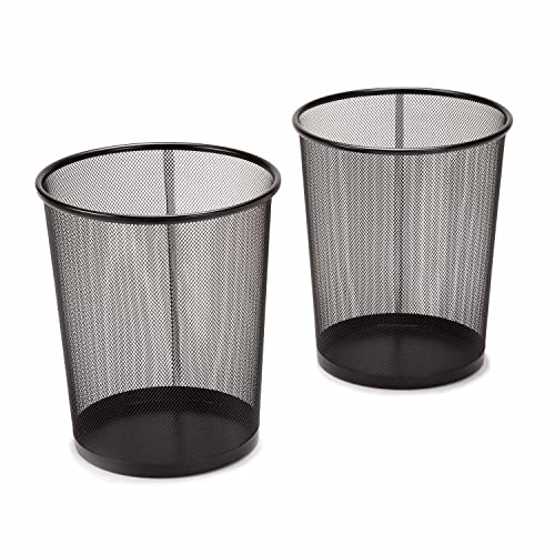 6-Gallon Round Steel Mesh Trash Can (2-Pack) - Black Office Wastebasket