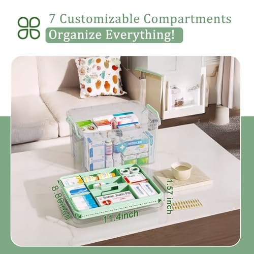 15QT Clear Medicine Organizer Box with Tray, Portable First Aid Storage Case