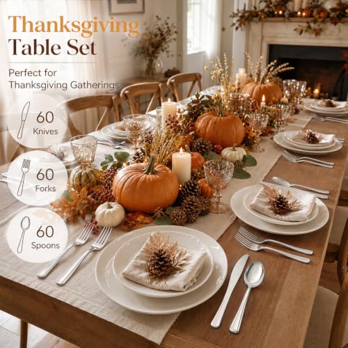 WDF 180PCS Silver Plastic Cutlery Set - Heavy Duty Disposable Utensils for Weddings & Holidays
