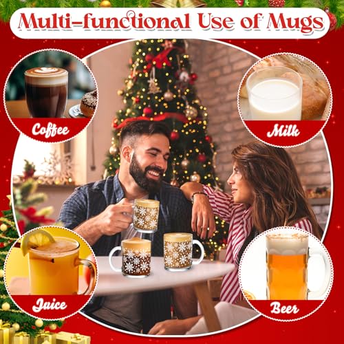 12 Pcs Winter Snowflake Glass Coffee Mugs Set 12 oz Christmas Gift - Variation: 12 / Winter