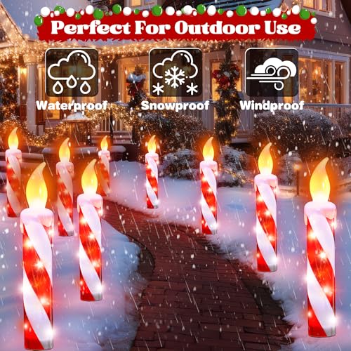 ElectricWise 5 Pack Christmas Candle Lights Outdoor Red Candy Cane Pathway Decor