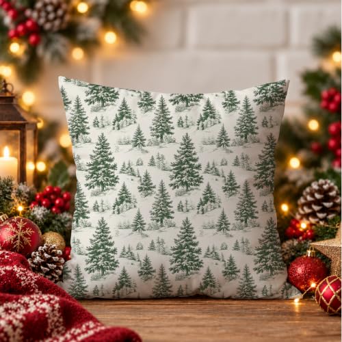 EUYTHNGYF Christmas Green Tree Toile de Jouy Throw Pillow Cover 18x18, Forest-2