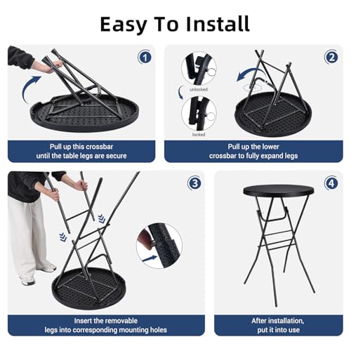 28-Inch Round Folding Cocktail Table, High Top Portable Bar Table