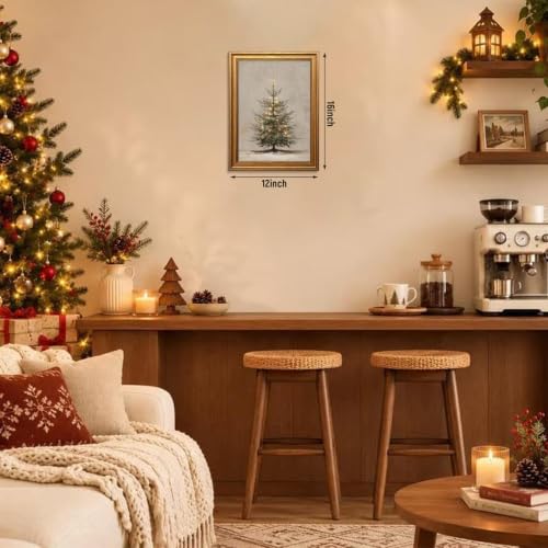 MUWAK Lighted Christmas Tree Wall Decor 16x12in Framed Canvas Christmas Wall Art