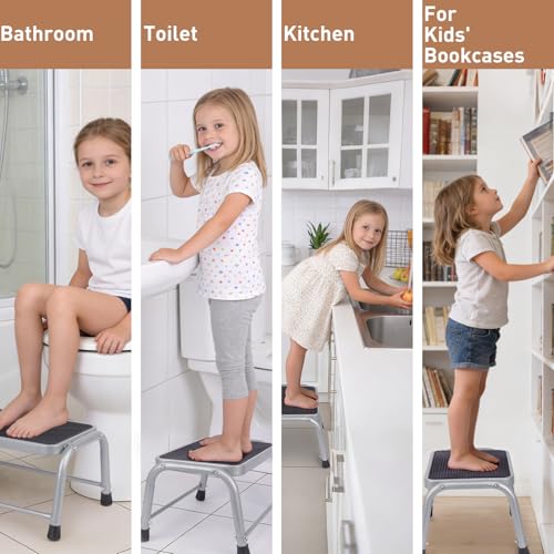 Heavy Duty Metal Step Stool - 600 Lbs Capacity Non-Slip Stool for Adults