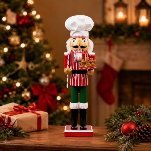 SunArtHome 15-inch Gingerbread Chef Nutcracker Decor for Christmas