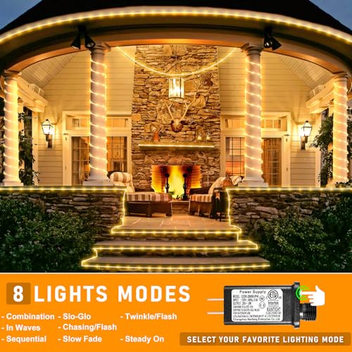 66ft LED Rope Lights, IP65 Waterproof Connectable Warm White String Lights