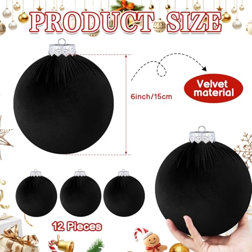 Rotatingpals Black 12-Pc Jumbo Velvet Christmas Balls Ornament Set 6 Inch
