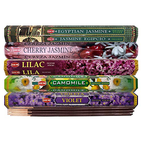 Floral Incense Sticks Variety Pack with Holder - 100 Sticks, 5 Fragrances