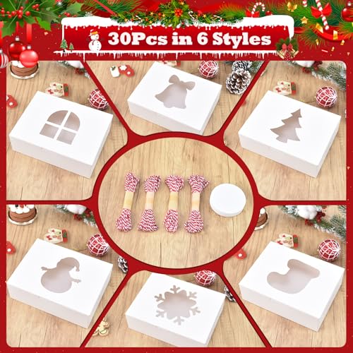 Cotopher 30Pcs White Christmas Cookie Boxes with Window 9x6x3in – Gift Set